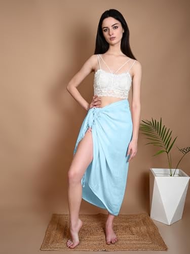 Kipzy Beach Sarong Pareo, Women's Semi-Sheer Swimwear Cover Up (Baby Blue) - Image 3
