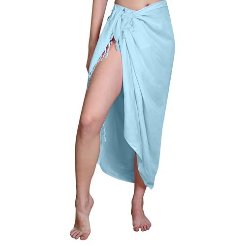Kipzy Beach Sarong Pareo, Women's Semi-Sheer Swimwear Cover Up (Baby Blue) - Image 1