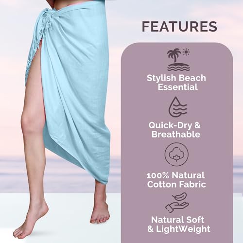 Kipzy Beach Sarong Pareo, Women's Semi-Sheer Swimwear Cover Up (Baby Blue) - Image 5