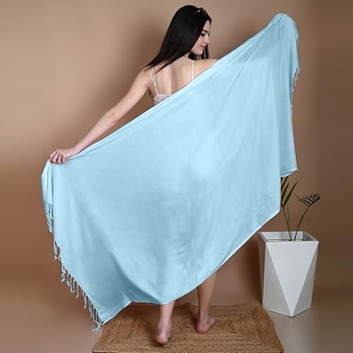 Kipzy Beach Sarong Pareo, Women's Semi-Sheer Swimwear Cover Up (Baby Blue) - Image 2