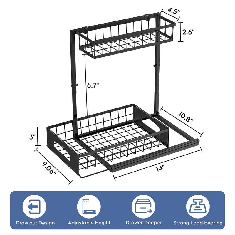 Fabutier Under Sink Organizer, 2 Pack Cabinet Organizer for Kitchen, Height Adjustable Pull Out Heavy Duty 2 Tier Metal Under Sink Storage for Bathroom Pantry (Black, 2 Pack) - Image 3