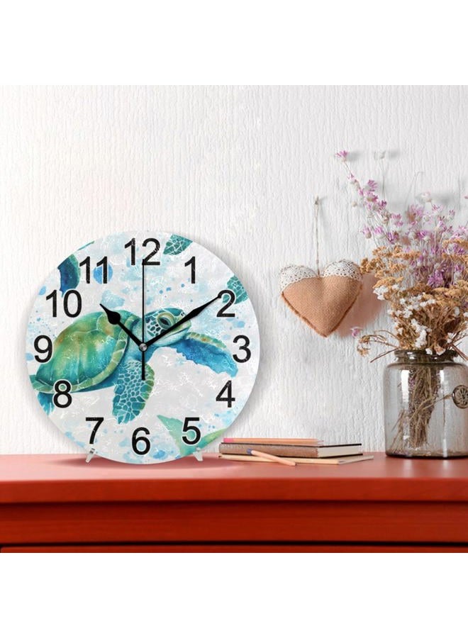 BOENLE Sea Turtles Teal Wall Clock Non Ticking Silent Kitchen Clock Large Decorative Battery Operated Clocks 10 inch for Living Room Bedroom Decor - Image 2