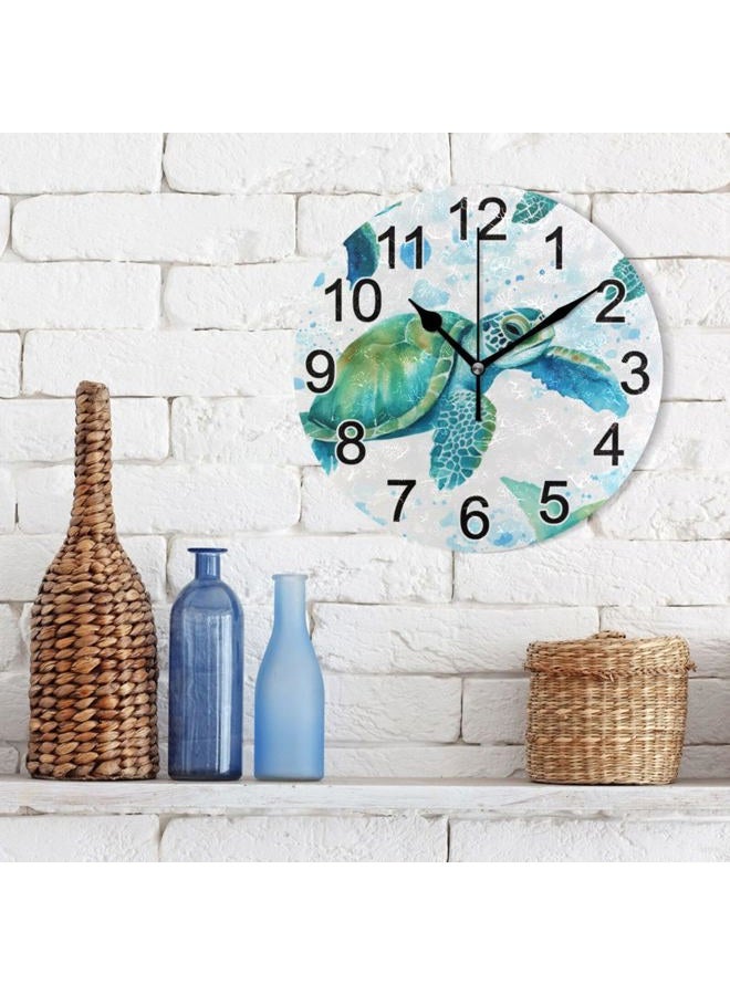 BOENLE Sea Turtles Teal Wall Clock Non Ticking Silent Kitchen Clock Large Decorative Battery Operated Clocks 10 inch for Living Room Bedroom Decor - Image 3