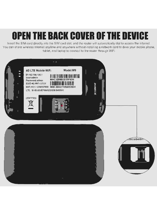 Ump Mobile WiFi Hotspot, 300Mbps Portable Travel Router with Support 5G SIM Card Router, 4G LTE WiFi Router, Built-in 3000mAh Battery Pocket Internet Modem, Supports Up to 10 Users for Phone Laptop - Image 3