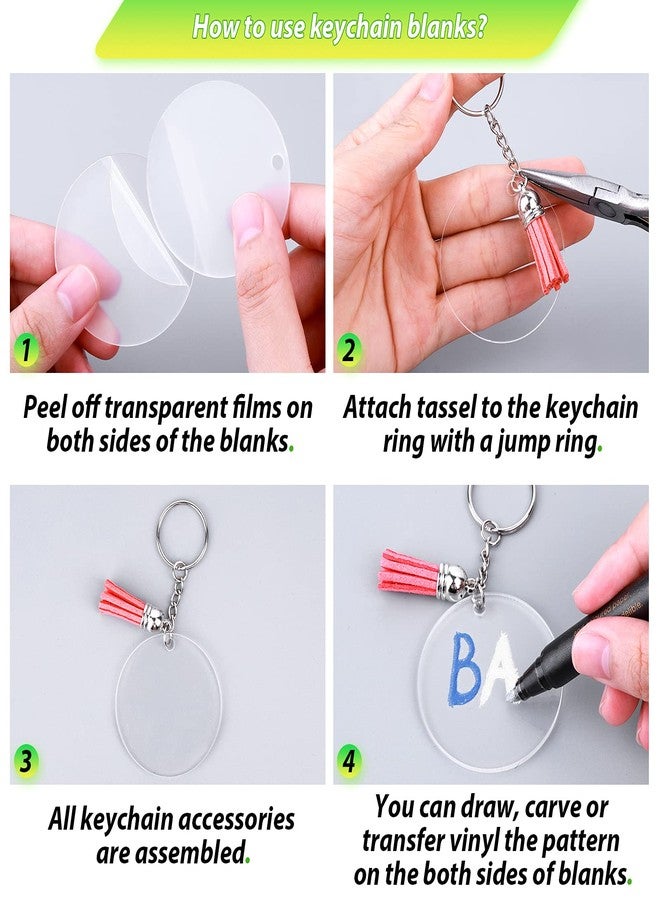 Cruzix 200Pcs Blank Keychains for Vinyl, Acrylic Keychain Blanks Bulk with 5 Shapes Clear Acrylic Disc Leather Tassel Charms Key Chains Jump Ring for DIY Craft Ornament Engrave Painting - Image 5