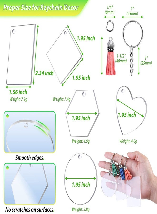 Cruzix 200Pcs Blank Keychains for Vinyl, Acrylic Keychain Blanks Bulk with 5 Shapes Clear Acrylic Disc Leather Tassel Charms Key Chains Jump Ring for DIY Craft Ornament Engrave Painting - Image 3