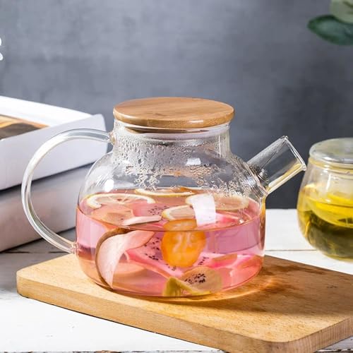 Bellemax 1000ML Glass Kettle Teapot with Removable Infuser & Wooden Lid & Handle, Glass Tea Kettle Stovetop Safe, Great for Loose Leaf Tea, Blooming Tea & Fruit Infused Water 1 LTR(BW-02) - Image 1