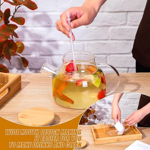 Bellemax 1000ML Glass Kettle Teapot with Removable Infuser & Wooden Lid & Handle, Glass Tea Kettle Stovetop Safe, Great for Loose Leaf Tea, Blooming Tea & Fruit Infused Water 1 LTR(BW-02) - Image 5