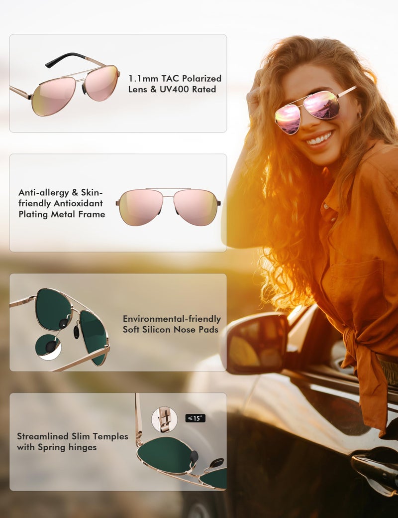 LUENX Aviator Sunglasses for Men Women Polarized - Mirrored Driving uv 400 Protection(Cherry Pink) - Image 4