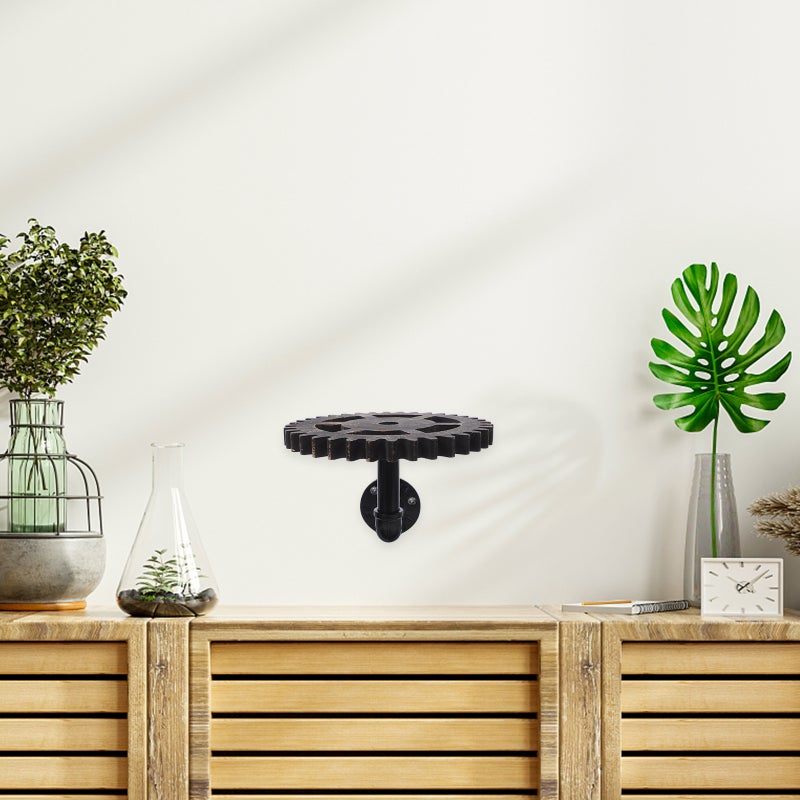 Industrial Pipe Wall Shelves: Steampunk Gear Design Floating Shelf For Living Room - Kitchen Wall Organizer Rack - Cast Iron Storage Shelving Decor - Image 3