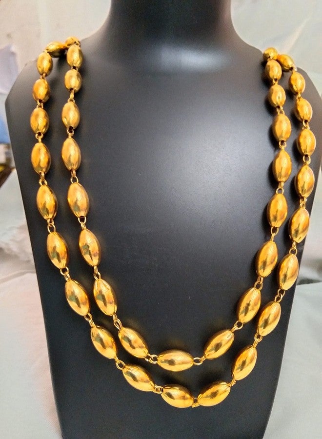 SWAMI-Kolhapuri dolki beads mala double Layer Gold Tone Necklace For Women and girls two Layered gold plated traditional as well as trendy bormal for ethnic & traditional - Image 3