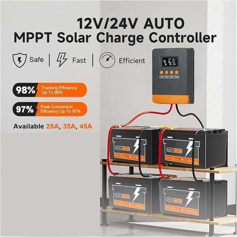 وحدة التحكم في شحن الطاقة الشمسية MPPT 25A 12V 24V مع شاحن بطارية Lifepo4 التلقائي أقصى مدخل للطاقة الكهروضوئية 100VDC - Image 3