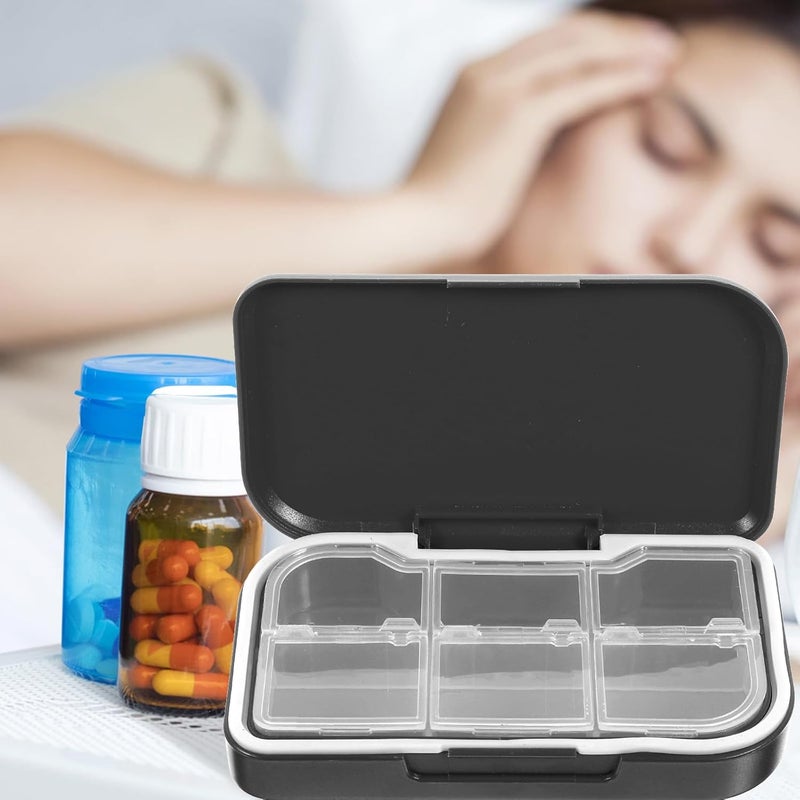 علبة حبوب أسبوعية محمولة، عدد 2 قطعة، تحتوي على 6 أقسام، صندوق تنظيم الأدوية محكم الإغلاق للاستخدام أثناء السفر والأنشطة الخارجية، مقاوم للرطوبة، مناسب لتخزين الأدوية في المكتب والاستخدام اليومي. - Image 5