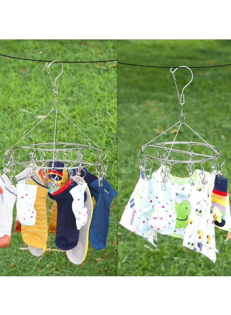 2 Pack Round Sock Dryer for Underwear Lingerie Baby Clothes and Small Laundry Items, Stainless Steel Rotatable Drying Rack with 20 Peg - Image 2