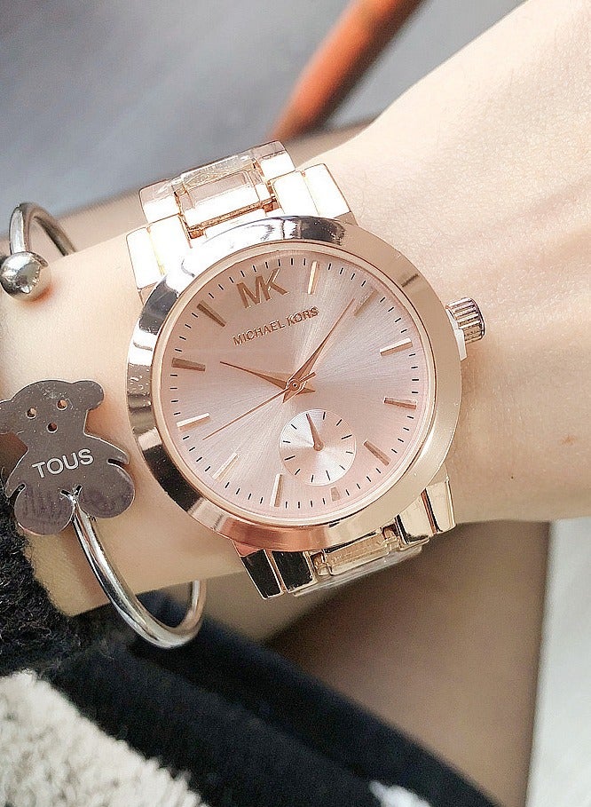 MK Michael Kors MK Watch for Ladies Rose Gold Tone Strap Pink Dail with Sub-Second - Image 1