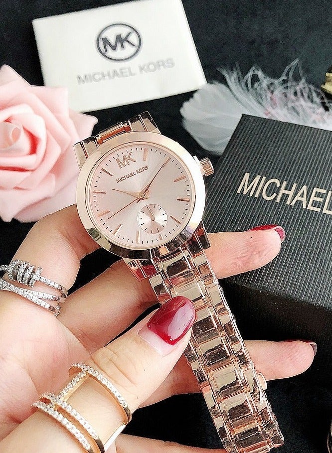 MK Michael Kors MK Watch for Ladies Rose Gold Tone Strap Pink Dail with Sub-Second - Image 2