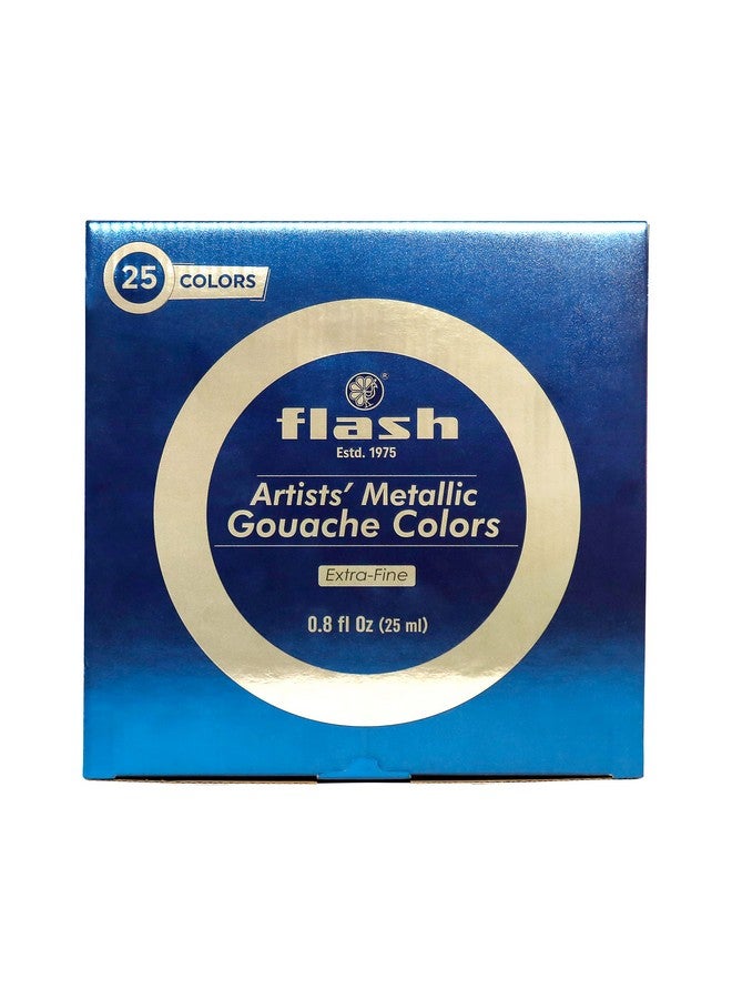 فلاش مجموعة طلاء الغواش المعدني Flash | 25 لونًا | 25 مل، 0.8 أونصة سائلة لكل لون | لمسة نهائية معدنية | أصباغ غنية دهانات نابضة بالحياة غير سامة للفنانين المحترفين والرسامين الهواة والأطفال (غواش معدني - مجموعة من 25 لونًا) - Image 1