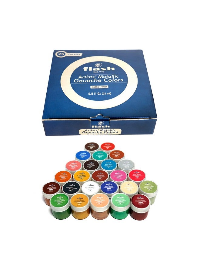 فلاش مجموعة طلاء الغواش المعدني Flash | 25 لونًا | 25 مل، 0.8 أونصة سائلة لكل لون | لمسة نهائية معدنية | أصباغ غنية دهانات نابضة بالحياة غير سامة للفنانين المحترفين والرسامين الهواة والأطفال (غواش معدني - مجموعة من 25 لونًا) - Image 5