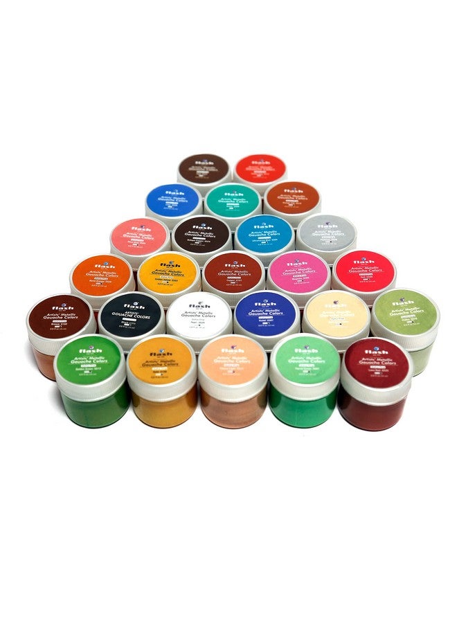 فلاش مجموعة طلاء الغواش المعدني Flash | 25 لونًا | 25 مل، 0.8 أونصة سائلة لكل لون | لمسة نهائية معدنية | أصباغ غنية دهانات نابضة بالحياة غير سامة للفنانين المحترفين والرسامين الهواة والأطفال (غواش معدني - مجموعة من 25 لونًا) - Image 2