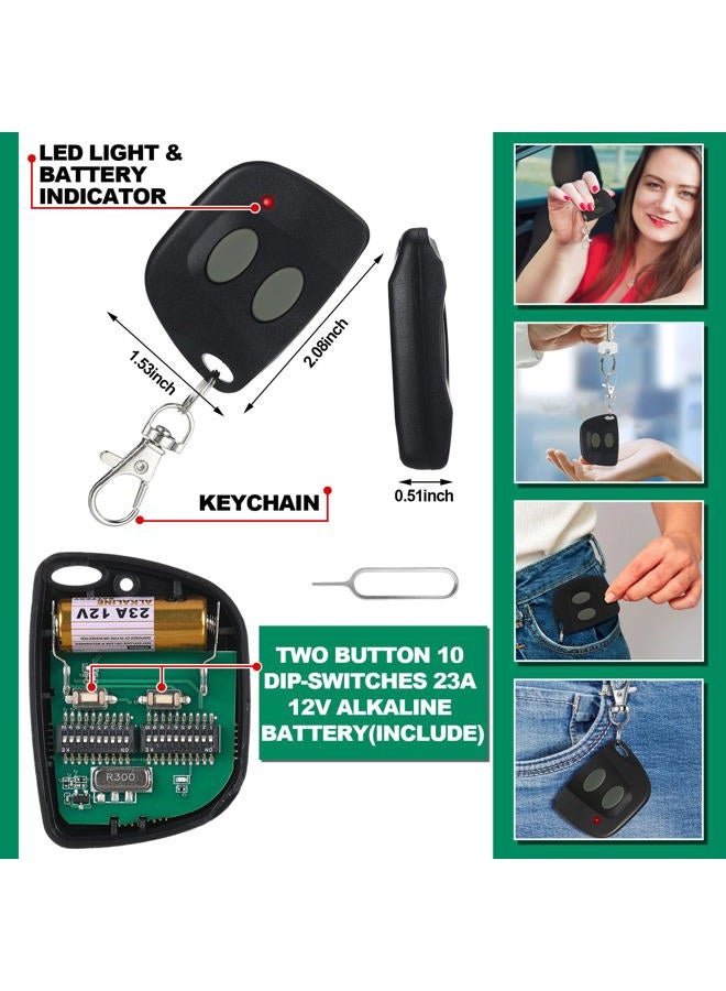 Kingdder 2 Pcs 10 Dip Switch Garage Door Remote Compatible with Multi-Code 300mhz 3089 3060 3070 3083 Door Opener Remote Door Opener with Keychain - Image 2
