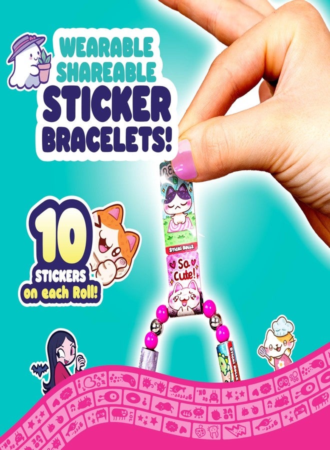 Sky Castle Sticki Rolls Sticki Book Series 2, Wearable & Shareable Sticker Bracelet, 120 Mini Stickers, Bracelet and Sticki Book, Assorted Colours and Styles - Image 3