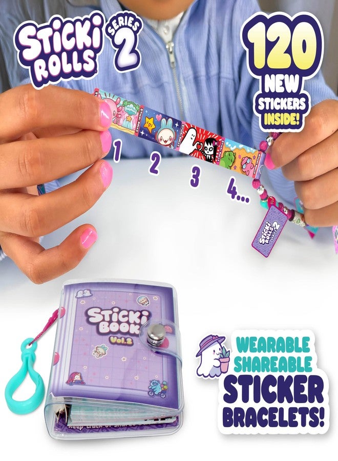Sky Castle Sticki Rolls Sticki Book Series 2, Wearable & Shareable Sticker Bracelet, 120 Mini Stickers, Bracelet and Sticki Book, Assorted Colours and Styles - Image 2
