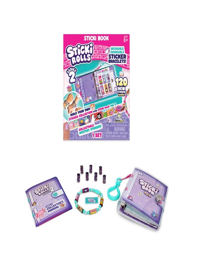 Sky Castle Sticki Rolls Sticki Book Series 2, Wearable & Shareable Sticker Bracelet, 120 Mini Stickers, Bracelet and Sticki Book, Assorted Colours and Styles - Image 1