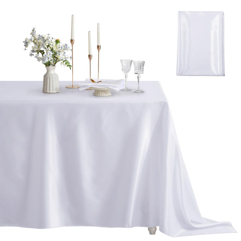 Counfeisly 1 Pack Satin Table Cover Rectangle Silkly Soft Table Cloth Satin Dining Table Cloths for Wedding Banquet Table Decoration Dining Room Indoor and Outdoor Use 60 x 84 Inches White - Image 2