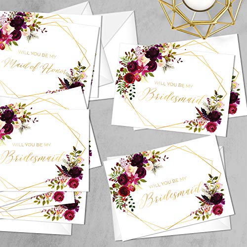 Canopy Street Fall Floral Will You Be My Bridesmaid Cards / 5" x 7" Be My Maid of Honor Request Greeting Cards / 10 Faux Gold Bridesmaids Proposal Note Cards And Envelopes/Made In The USA - Image 3