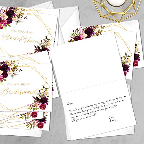 Canopy Street Fall Floral Will You Be My Bridesmaid Cards / 5" x 7" Be My Maid of Honor Request Greeting Cards / 10 Faux Gold Bridesmaids Proposal Note Cards And Envelopes/Made In The USA - Image 4