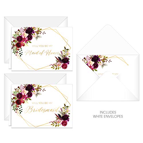 Canopy Street Fall Floral Will You Be My Bridesmaid Cards / 5" x 7" Be My Maid of Honor Request Greeting Cards / 10 Faux Gold Bridesmaids Proposal Note Cards And Envelopes/Made In The USA - Image 5