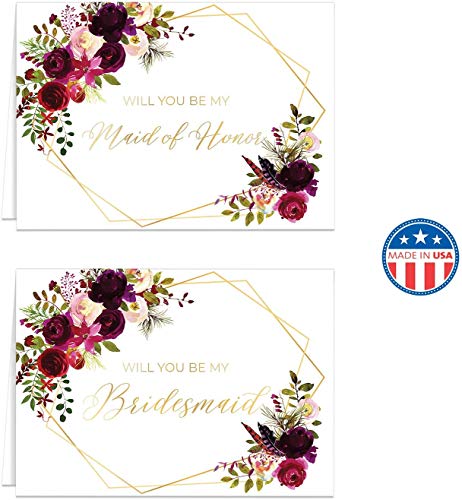 Canopy Street Fall Floral Will You Be My Bridesmaid Cards / 5" x 7" Be My Maid of Honor Request Greeting Cards / 10 Faux Gold Bridesmaids Proposal Note Cards And Envelopes/Made In The USA - Image 1