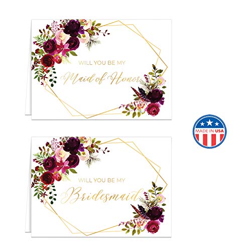 Canopy Street Fall Floral Will You Be My Bridesmaid Cards / 5" x 7" Be My Maid of Honor Request Greeting Cards / 10 Faux Gold Bridesmaids Proposal Note Cards And Envelopes/Made In The USA - Image 2