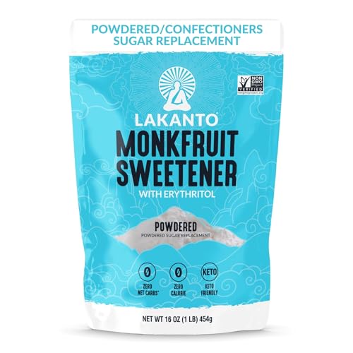 Lakanto Powdered Monk Fruit Sweetener With Erythritol, Powdered Sugar Substitute Sweetener For Baking & Cooking Waffles, Donuts, Cookies & More, Keto, Low Calorie, Low Carb, Vegan, Gluten Free, 1 Lb - Image 1