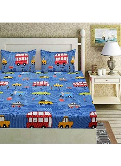 Akshya Akshya Single Bed Fitted Glace Cotton bedsheet with Elastic for Kids Multicolour  - Image 1