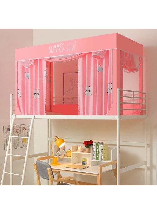 Pink Clouds & Bear 3-Door Student Mosquito Net & Bed Canopy | 0.9m Bunk Bed Curtain with 70% Blackout, Dustproof & Privacy Protection | Stainless Steel Frame - Image 1