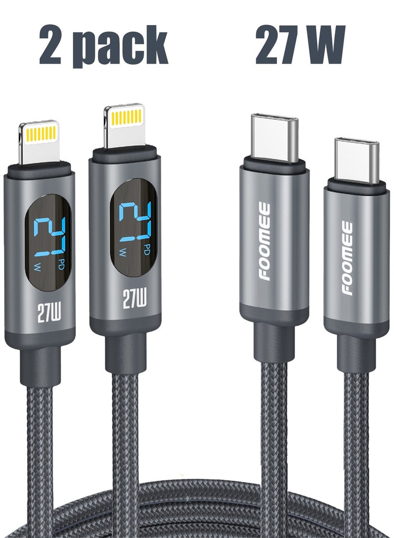 FOOMEE 2 Pack 27W USB C to Lightning Cable 1.2M（4FT） Nylon Braided Fast Charging Cable with LED Display PD Fast Charging Cable for lPhone - Image 1