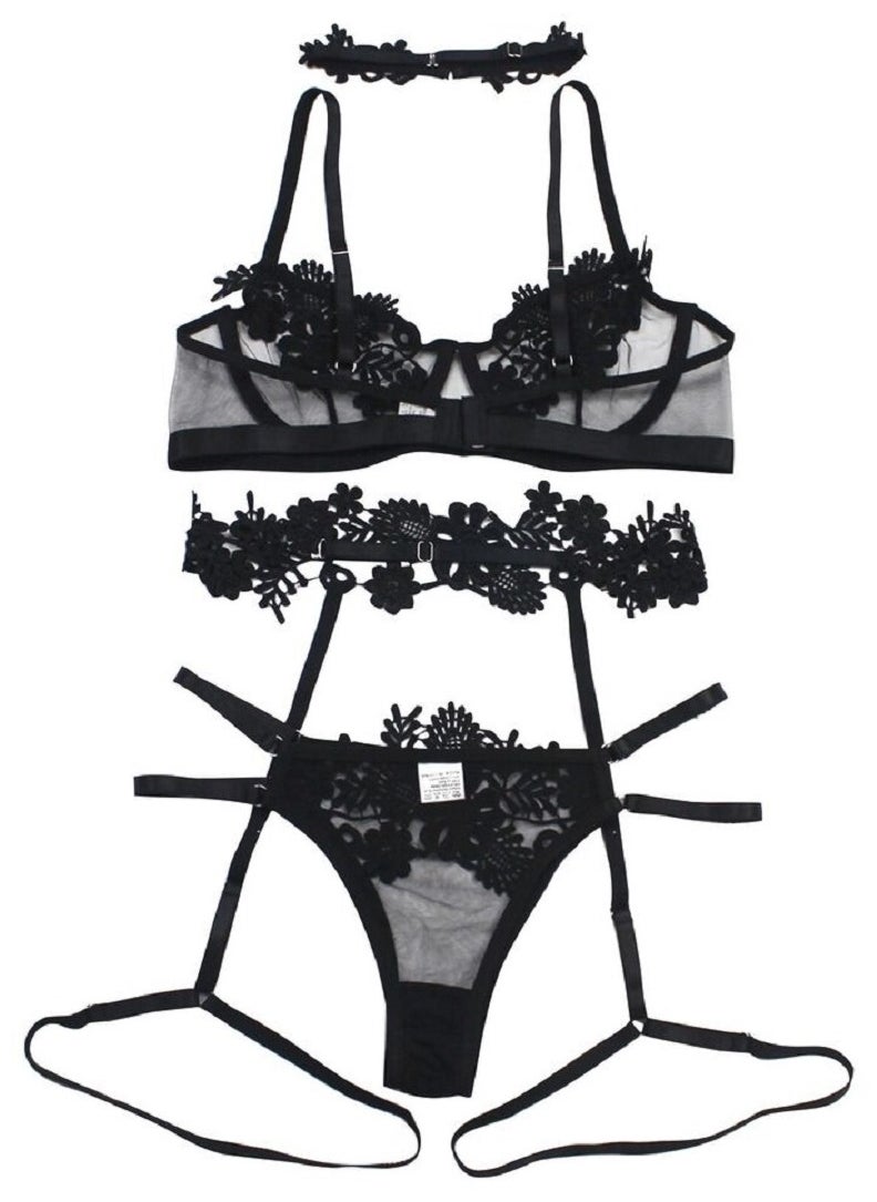 Ward - Women's Transparent Black Floral Lingerie Set Two-Piece - Image 1