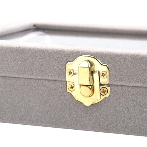 BucketList Velvet Jewelry Storage Case - 24 Compartments Earring Ring Organizer Box with Clear Glass Lid (Grey) - Image 4