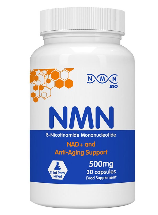 NMN Bio 99% Pure Beta Nicotinamide Mononucleotide Capsules For Anti-Aging Support 500Mg, Pack Of 30'S
