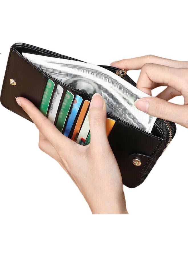Viney Top-Grain Leather Short Women'S Wallet, Student Foldable Coin Purse, Large Capacity Leather Wallet, Light Luxury Id Holder - Image 2