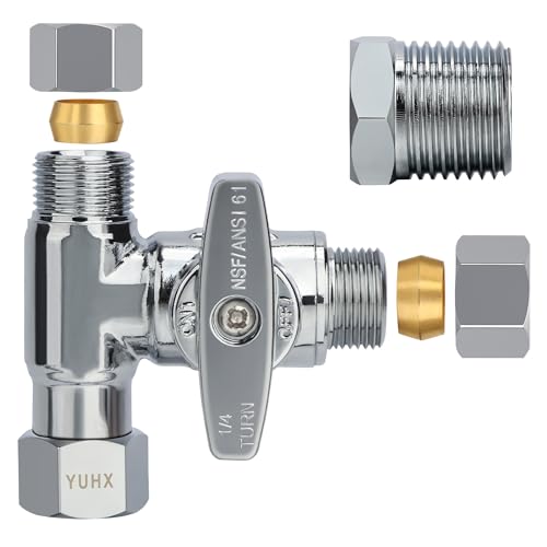 YUHX Brass Angle Stop Add-A-Tee Valve for TOTO Washlet Bidet and Handheld Sprayer, 3/8 Inch Compression Shut Off 3 Way Diverter Connector, 3/8 x3/8"x3/8" or 1/2" Toilet T Adapter - Image 1