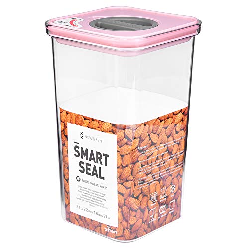 Now & Zen Smart Seal (Pack of 2) BPA-free Stackable Food Safe Kitchen Storage Container - Tritan Plastic Canister with Twist Lids | Airtight & Leak Proof | Freezer, Microwave & Dishwasher Safe | (2.1 Litre, Square Pink) - Image 1