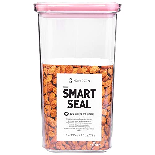 Now & Zen Smart Seal (Pack of 2) BPA-free Stackable Food Safe Kitchen Storage Container - Tritan Plastic Canister with Twist Lids | Airtight & Leak Proof | Freezer, Microwave & Dishwasher Safe | (2.1 Litre, Square Pink) - Image 4