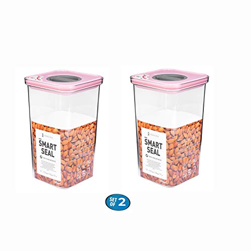 Now & Zen Smart Seal (Pack of 2) BPA-free Stackable Food Safe Kitchen Storage Container - Tritan Plastic Canister with Twist Lids | Airtight & Leak Proof | Freezer, Microwave & Dishwasher Safe | (2.1 Litre, Square Pink) - Image 2