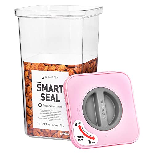 Now & Zen Smart Seal (Pack of 2) BPA-free Stackable Food Safe Kitchen Storage Container - Tritan Plastic Canister with Twist Lids | Airtight & Leak Proof | Freezer, Microwave & Dishwasher Safe | (2.1 Litre, Square Pink) - Image 3