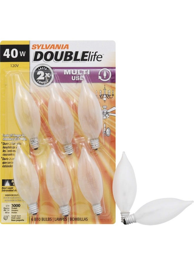 LEDVANCE SYLVANIA Double Life Incandescent Light Bulb, B10, 40W, Dimmable, Candelabra Base, 285 Lumens, Frosted - 6 Count (Pack of 1) (15323)  - Image 1