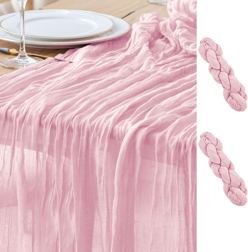 aseem 2pcs Cheesecloth Table Runner 120 Inches Blushing Pink Boho Gauze Cheese Cloth Runner 10FT Rustic Sheer Fall Table Runners for Thanksgiving Wedding Baby Shower Holiday Party Decoration - Image 1