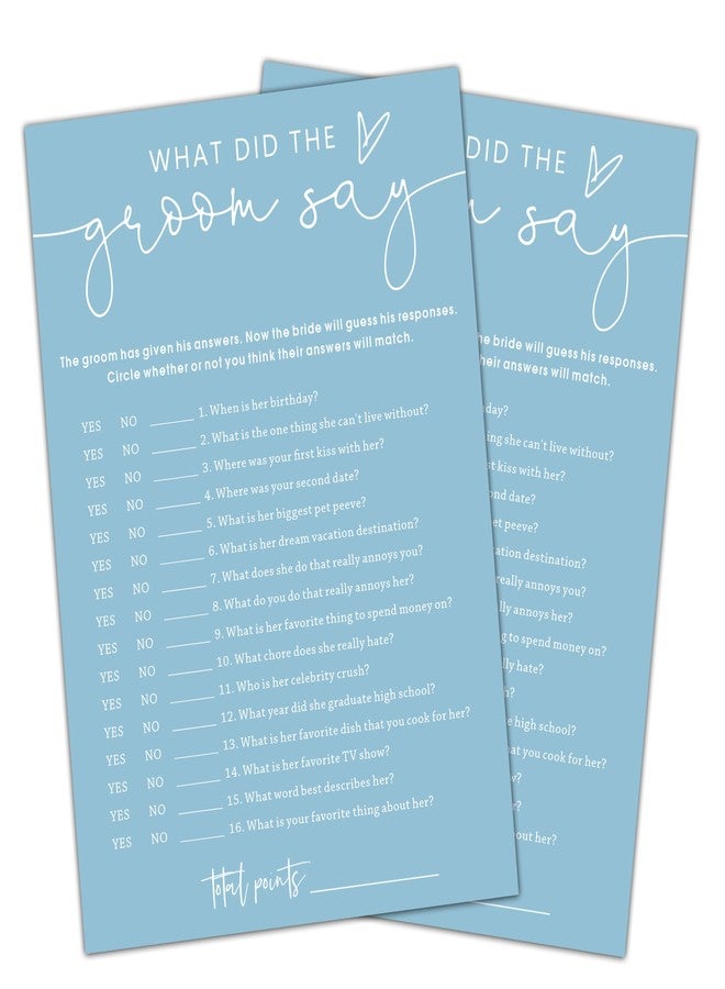 Cazhes Minimalist Bridal Shower Games, Light Blue What Did The Groom Say Game, 30 Wedding Bachelorette Engagement Party Decorations Supplies - A10 - Image 1