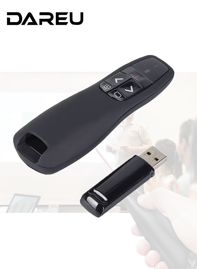 داريو مقدم العرض اللاسلكي، جهاز تحكم في العرض التقديمي مع تحكم في الروابط التشعبية والصوت، RF 2.4GHz USB جهاز نقر للباوربوينت، جهاز تحكم عن بعد للإشارة، مقدم شرائح (أسود) - Image 1